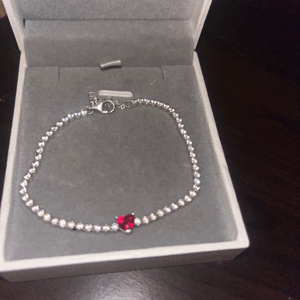Silver tennis Bracelet with Red Heart from pandora worn once perfect condition